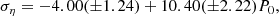 $$ \begin{aligned} \sigma _\eta =-4.00(\pm 1.24) + 10.40(\pm 2.22)P_0 ,\end{aligned} $$