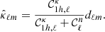 $$ \begin{aligned} \hat{\kappa }_{\ell m} = \frac{\mathcal{C} ^{\kappa }_{1h,\ell }}{\mathcal{C} ^{\kappa }_{1h,\ell } + \mathcal{C} ^{n}_{\ell }} d_{\ell m}. \end{aligned} $$