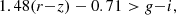 $$ \begin{aligned}&1.48 ( r{-}z ) - 0.71 > g{-}i,\end{aligned} $$