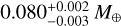 $0.080^{+0.002}_{-0.003}\,M_{\oplus}$