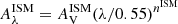 $ A_{\lambda}^{\mathrm{ISM}} = A_{\mathrm{V}}^{\mathrm{ISM}}(\lambda/0.55)^{n^{\mathrm{ISM}}} $