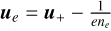 $\[\boldsymbol{u}_{e}=\boldsymbol{u}_{+}-\frac{1}{e n_{e}}\]$