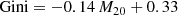 $$ \begin{aligned} \mathrm{Gini} = -0.14\,M_{20} + 0.33 \end{aligned} $$