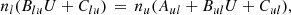 $$ \begin{aligned} n_l (B_{lu} U + C_{lu} ) \,=\, n_u (A_{ul} + B_{ul} U + C_{ul} ), \, \end{aligned} $$
