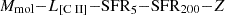 $ M_{\mathrm{mol}}{-}L_{[\mathrm{C}{\small { {\text{ II}}}}]}{-}{\mathrm{SFR}_{5}}{-}{\mathrm{SFR}_{200}}{-}Z $