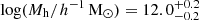 $ \log( M_{\mathrm{h}}/h^{-1}\,\mathrm{M}_{\odot}) = 12.0^{+0.2}_{-0.2} $