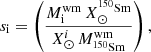 $$ \begin{aligned} s_{\mathrm{i} } =\left( \frac{M^{\mathrm{wm} }_{\mathrm{i} }\,X^\mathrm{^{150}Sm }_{\rm \odot }}{X^{i}_{\rm \odot }\,M^{\mathrm{wm} }_{\rm ^{150}Sm }} \right), \end{aligned} $$