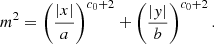 $$ \begin{aligned} m^2 = \left(\frac{|x|}{a} \right)^{c_0+2}+ \left(\frac{|y|}{b} \right)^{c_0+2}. \end{aligned} $$