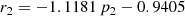 $$ \begin{aligned} r_2&= -1.1181 \, p_2 - 0.9405 \end{aligned} $$