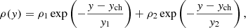 $$ \begin{aligned} \rho (y) = \rho _1 \exp \left(-\frac{y - y_{\mathrm{ch} }}{y_1}\right) + \rho _2 \exp \left(-\frac{y - y_{\mathrm{ch} }}{y_2}\right), \end{aligned} $$