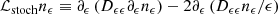 $$ \begin{aligned} \mathcal{L} _{\rm stoch} n_\epsilon \equiv \partial _\epsilon \left(D_{\epsilon \epsilon }\partial _\epsilon n_\epsilon \right) - 2\partial _\epsilon \left(D_{\epsilon \epsilon } n_\epsilon /\epsilon \right) \end{aligned} $$