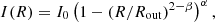 $$ \begin{aligned} I(R) = I_0 \left( 1 - (R/R_{\rm out})^{2-\beta } \right)^\alpha , \end{aligned} $$