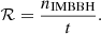 $$ \begin{aligned} \mathcal{R} = \frac{n_{\text{IMBBH}}}{t}. \end{aligned} $$