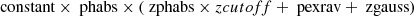 $$ \begin{aligned} \text{ constant} \times \text{ phabs} \times ( \text{ zphabs} \times {zcutoff} + \text{ pexrav} + \text{ zgauss} ) \end{aligned} $$