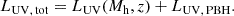 $$ \begin{aligned} {L_{\rm UV,\,tot}} = L_{\rm UV}(M_{\rm h}, z) + {L_{\rm UV,\,PBH}}. \end{aligned} $$