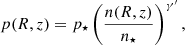$$ \begin{aligned} p(R,z)=p_{\star }\left(\frac{n(R,z)}{n_\star }\right)^{\gamma ^{\prime }}, \end{aligned} $$