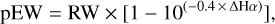 $\mathrm{pEW}=\mathrm{RW} \times\left[1-10^{(-0.4 \times \Delta \mathrm{H} \alpha)}\right],$