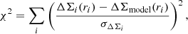 $$ \begin{aligned} \chi ^2 = \sum _{i} \left( \dfrac{\Delta \Sigma _{i}(r_i) - \Delta \Sigma _{\rm model}(r_i) }{\sigma _{\Delta \Sigma _i}} \right)^2, \end{aligned} $$