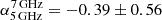 $ \alpha_{\mathrm{5\,GHz}}^{\mathrm{7\,GHz}} = -0.39 \pm 0.56 $