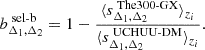 $$ \begin{aligned} b^{\text{ sel-b}}_{\Delta _1, \Delta _2} = 1 - \frac{\langle s_{\Delta _1, \Delta _2}^{\text{ The300-GX}} \rangle _{z_i}}{\langle s_{\Delta _1, \Delta _2}^{\text{ UCHUU-DM}} \rangle _{z_i}}. \end{aligned} $$