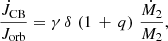 $$ \begin{aligned} \frac{\dot{J}_{\rm CB}}{J_{\rm orb}} = \gamma \,\delta \,\left(1\,+\,q\right) \,\frac{\dot{M}_2}{M_2} , \end{aligned} $$