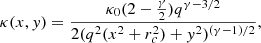 $$ \begin{aligned} \kappa (x,{ y}) = \frac{\kappa _{0}(2-\frac{\gamma }{2})q^{\gamma -3/2}}{2(q^{2}(x^{2}+r_{c}^{2})+y^{2})^{(\gamma -1)/2}}, \end{aligned} $$