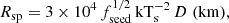 $$ \begin{aligned} R_{\rm sp} = 3 \times 10^4 \, f_{\rm seed}^{1/2} \, \mathrm{kT}_{\mathrm{s}}^{-2}\,D\;\mathrm{(km)}, \end{aligned} $$