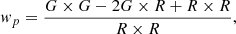 $$ \begin{aligned} { w}_p = \frac{G\times G - 2 G\times R + R\times R}{R\times R} ,\end{aligned} $$