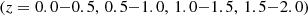 $ \left (z = 0.0{-}0.5,\,0.5{-}1.0,\,1.0{-}1.5,\,1.5{-}2.0\right ) $