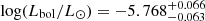 $ \log (L_{\mathrm{bol}}/L_\odot) = -5.768^{+0.066}_{-0.063} $