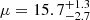 $ \mu = 15.7^{+1.3}_{-2.7} $