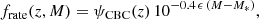 $$ \begin{aligned} f_{\rm rate}(z,M) =\psi _{\rm CBC}(z)\, 10^{-0.4 \,\epsilon \, (M-M_*)}, \end{aligned} $$