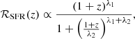 $$ \begin{aligned} \mathcal{R} _{\rm SFR}(z) \propto \frac{(1+z)^{\lambda _1}}{1+\left( \frac{1+z}{\lambda _2} \right) ^{\lambda _1+\lambda _2}}, \end{aligned} $$