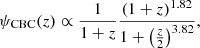 $$ \begin{aligned} \psi _{\rm CBC}(z) \propto \frac{1}{1+z} \frac{(1+z)^{1.82}}{1+\left(\frac{z}{2}\right)^{3.82}}, \end{aligned} $$