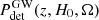 $ P_{\mathrm{det}}^{\mathrm{GW}}(z, H_0, \Omega) $