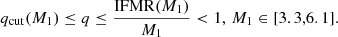 $$ \begin{aligned} q_{\rm cut}(M_1) \le q \le \frac{\mathrm{IFMR}(M_1)}{M_1} < 1,\, M_1\in [3.3,6.1]. \end{aligned} $$