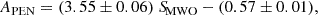 $$ \begin{aligned} A_{\rm PEN} = (3.55 \pm 0.06) \ {S\!}_{\mathrm{MWO} } - (0.57 \pm 0.01), \end{aligned} $$
