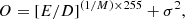 $$ \begin{aligned} O&=[E/D]^{(1/M)\times 255}+\sigma ^2, \end{aligned} $$