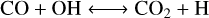 $\mathrm{CO}+\mathrm{OH} \longleftrightarrow \mathrm{CO}_{2}+\mathrm{H}$