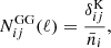 $$ \begin{aligned} N_{ij}^\mathrm{GG}(\ell )&= \frac{\delta _{ij}^\mathrm{K}}{\bar{n}_i},\end{aligned} $$