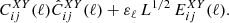 $$ \begin{aligned} {C}^{XY}_{ij}(\ell ) \hat{C}^{XY}_{ij}(\ell ) + \varepsilon _\ell \, L^{1/2} \, E^{XY}_{ij}(\ell ). \end{aligned} $$