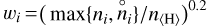 $w_{i}= \left(\max \left\{n_{i}, \stackrel{\circ}{n}_{i}\right\} / n_{\langle\mathrm{H}\rangle}\right)^{0.2}$
