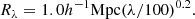 $$ \begin{aligned} R_{\lambda } = 1.0h^{-1} \mathrm{Mpc} (\lambda /100)^{0.2}. \end{aligned} $$