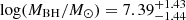 $ \log(M_{\mathrm{BH}}/M_{\odot}) = 7.39^{+1.43}_{-1.44} $