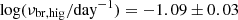 $ \log(\nu_{\mathrm{br,hig}}/\mathrm{day}^{-1}) = -1.09\pm0.03 $
