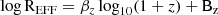 $$ \begin{aligned} \log \mathrm{R}_{\mathrm{EFF} }= {\beta _z} \log _{10}(1+z) + \mathrm{B}_{\rm z} \end{aligned} $$