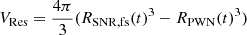 $ V_{\mathrm{Res}}=\frac{4\pi}{3}(R_{\mathrm{SNR,fs}}(t)^3-R_{\mathrm{PWN}}(t)^3) $