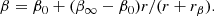 $$ \begin{aligned} \beta = \beta _0 +(\beta _{\infty }-\beta _0) r/(r+r_{\beta }). \end{aligned} $$