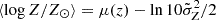 $ \langle \log{Z/Z_{\odot}}\rangle = \mu(z) - \ln{10} \tilde{\sigma}_{\mathrm{Z}}^{2}/2 $