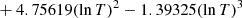 $ \phantom{10^{-25} [} + 4.75619 (\ln T)^{2} -1.39325 (\ln T)^{3} $